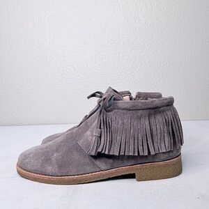Kate Spade Betsie fringe ankle gray suede boots